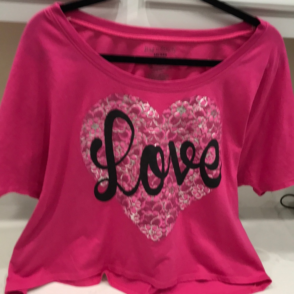 Beautiful shirt sleeve “L O V E”  top for ladies. Size XXL TO BE WORN AS CROP TP